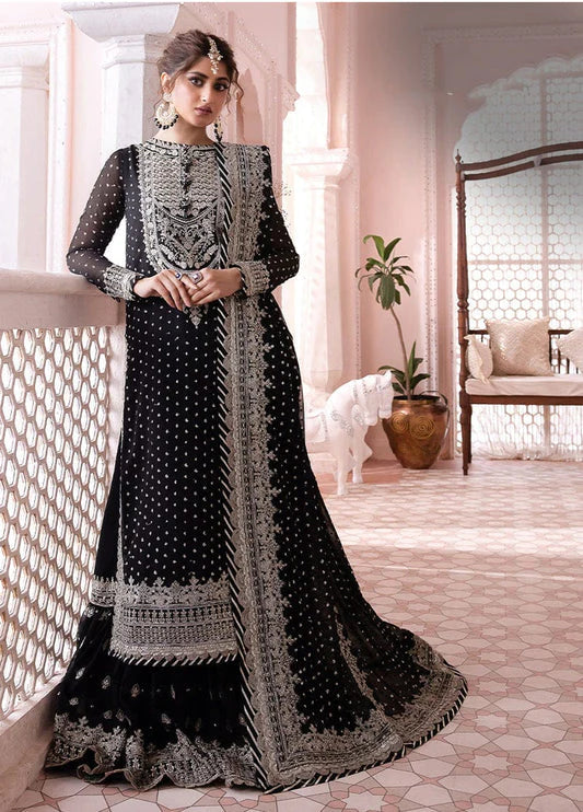 Embroidered Chiffon 3 Piece Unstitched Suit -EM0025-Party Wear
